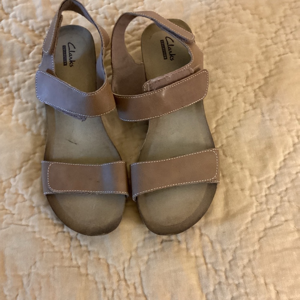 Clarks cork and leather Velcro strap sandals 9M